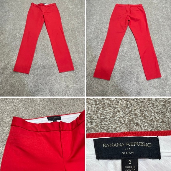 Banana Republic womens sloan chino pants sz 2 mid rise red business casual work - Picture 1 of 12